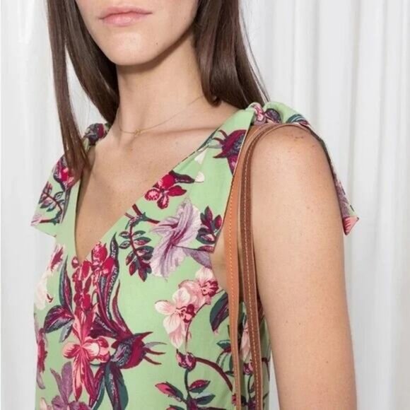 & OTHER STORIES Shoulder Tie Floral Lightweight V Neck Mini Dress Sz 12 - Picture 3 of 7
